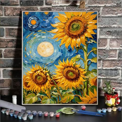 Sunflower Paint By Numbers Kit For Adults, Sunflowers Flower Adult Paint By Number Kits For Beginner Acrylic On Canvas Diy Oil Painting Adults' Paint-By-Number Kits Home Room Decor Gift 16x20 Inch - color: DD043