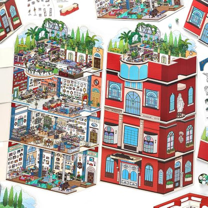 4PCS Foldable 3D Sticker Scene Book for Adults & Teens, DIY Isometric House Scenes, Large Build-Your-Own Room Sticker Set, Relaxing Sticker Therapy Art Kit - style: Rome Hotel