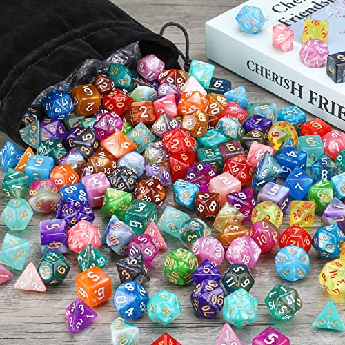 DND Dice Set, 25 X 7 (175 Pcs) Polyhedral Dice with 1 Black Pouch - color: 25sets-1