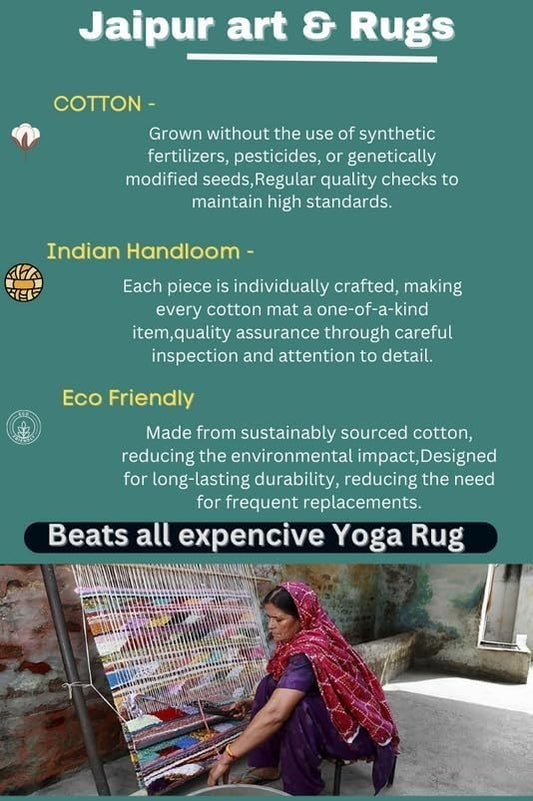 Jaipur Art & Rugs Cotton Yoga Rug - Eco-Friendly Hand-Woven Thick Mat (24”x72”x5mm) for Everyday Fitness at Home - Comfortable & Extra-Long - color: Dark Green