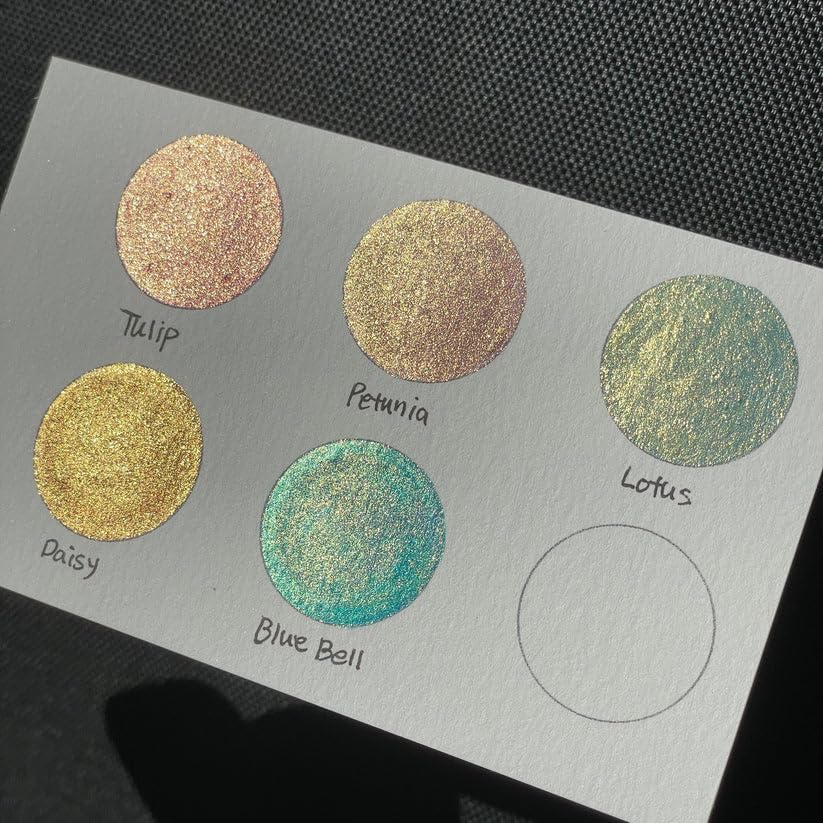 IUILE Handmade Watercolor Paints - Flower Field Dot Card (5 Colors) - Metallic, Shiny, Shimmer - color: Flower Field Dot