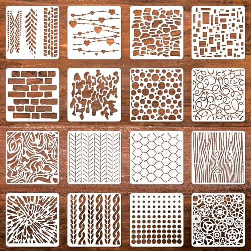 Art Stencils for Painting, 16 Pcs 6 x 6 Inch for Wood Signs Canvas | Reusable & Easy to Clean, Geometric Patterns, Gift Tags, Scrapbooks, Paper Projects, Beginner Friendly - color: Geometric 6" 16PCS 02