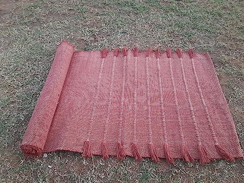 Jaipur art & Rugs Organic Cotton Yoga Mat - Eco-Friendly Hand-Woven Rug - Non Slip & Thick (24”x72”x5mm) for Everyday Fitness at Home - Comfortable Extra-Long - color: Peach