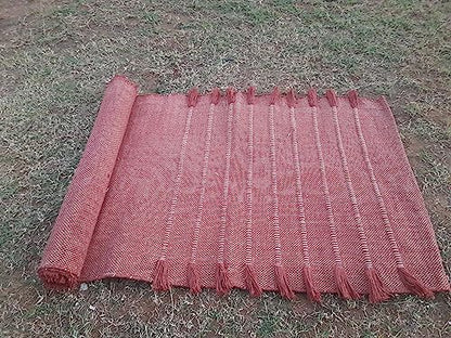 Jaipur art & Rugs Organic Cotton Yoga Mat - Eco-Friendly Hand-Woven Rug - Non Slip & Thick (24”x72”x5mm) for Everyday Fitness at Home - Comfortable Extra-Long - color: Peach