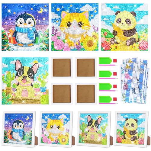 40pcs 5D Cartoon Diamond Painting Kits for Beginners, 6.7 x 6.7 In Cute Animal Diy Diamond Penguin Panda Arts and Crafts for Animal Party Decorations Party Favors Bag Fillers Supplies