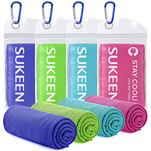 Sukeen 4 Pack Cooling Towels (40"x 12"), Cooling Neck Wraps, Soft Ice Towel | Lightweight,Absorb moisture,Long Last,Mesh Breathable for Sports,Outdoors,Yoga,Tennis,Golf,Running,Gym,Camping,Campus,Travel - color: Dark Blue/Green/Lake Blue/Pink