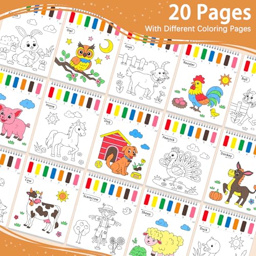SOCOLER Paint with Water Coloring Books for Toddlers, Farm Theme Mess Free Watercolor Painting Papers for Kids Water Color Paint Kit Art Craft Gift for Ages 1-3, 4-8 - color: Farm