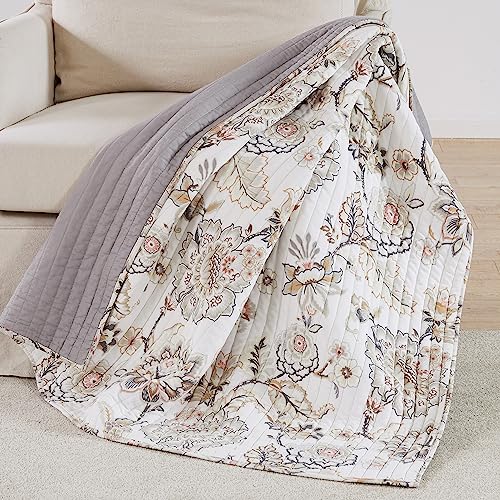 Levtex Home - Ophelia - Throw - Floral - Taupe Grey Cream Blush - Throw Size 50x60in. - Rayon/Cotton