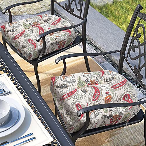 Magpie Fabrics Outdoor/Indoor Tufted Seat Cushion with Ties, Tatami Floor Pillow Meditation, Waterproof Patio Chair Pads for Room Garden Balcony Office Decor(19"x19", 2 Pack, Paisley Red Beige) - color: Paisley Red