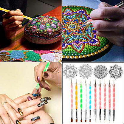 Augshy 58PCS Mandala Dotting Tools Set with a Blue Zipper Waterproof Storage Bag for Painting Rocks - style: Mandala Style A