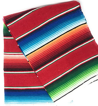 Large Authentic Mexican Blanket Colorful Serape Blanket 84" X 60" (Pick Your Color) (Red) - color: Red