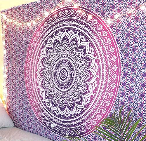raajsee Indian Cotton Pink Purple Tapestry Mandala Wall Hangings- Tapestry For Bedroom - Indie Wall Tapestry Hippie Room Decor - Boho Small Tapestrys Aesthetic 30x40 Inches - color: Pink Ombre, size: 40"L x 30"W