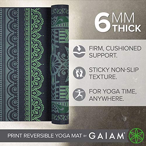 Gaiam 요가 매트 - 매우 두꺼운 프리미엄 6mm, 프린트, 양면, 미끄럼 방지, 운동 및 피트니스 매트, 모든 유형의 요가, 필라테스 및 바닥 운동용 (172.7cm/68인치) x 61cm/24인치 x 6mm 두께) - color: 보헤미안 포크