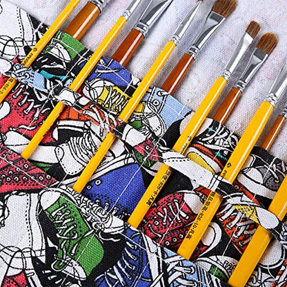 22 Slot Canvas Art Paint Brush Holder Canvas Brush Pouch Watercolor Paintbrushes Roll-Up Case Bag for Watercolor Oil Paint Brush (Trendy Graffiti Style) - color: Style-2