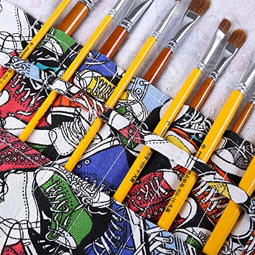 22 Slot Canvas Art Paint Brush Holder Canvas Brush Pouch Watercolor Paintbrushes Roll-Up Case Bag for Watercolor Oil Paint Brush (Trendy Graffiti Style) - color: Style-2