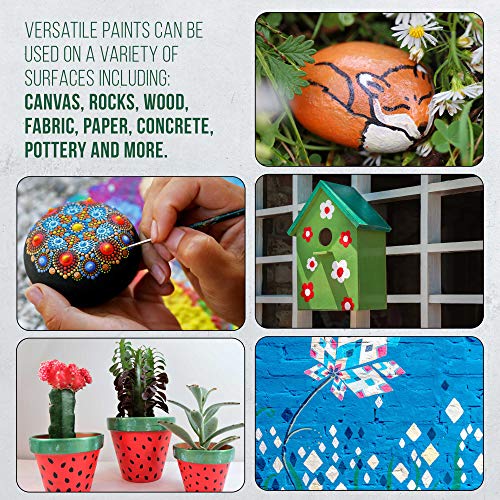 U.S. Art Supply Professional 24 Color Outdoor Acrylic Paint Set, 2oz Bottles, with 7 Brush Kit - Vivid Colors for Painting Canvas, Rocks, Wood Crafts, Toys