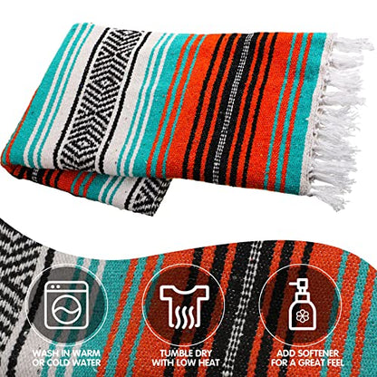 Haull 10 Pcs Large Mexican Blankets Bulk 51" x 71" Mexican Serape Blankets Yoga Authentic Throw Colorful Striped Falsa with Fringed for Outdoor Car Travel Camping Beach Picnic Patio Mat Towel