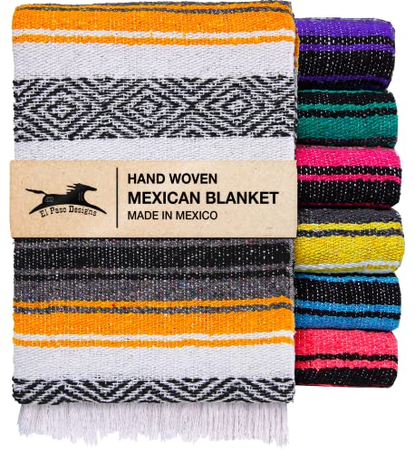 El Paso Designs Mexican Yoga Blanket – Colorful Falsa Serape Throw for Yoga, Beach, Picnic, Saddle, or Home Décor – Soft Woven Boho Blanket (Yellow) - color: Yellow
