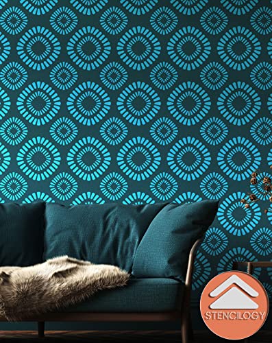 STENCILOGY® / Asi - 24" x 38" XL Wall Stencil, Large Floral Wall Stencil Pattern, Large Allover Wall Stencils for Painting, Stencils for Walls, Flower Leaf Stencils
