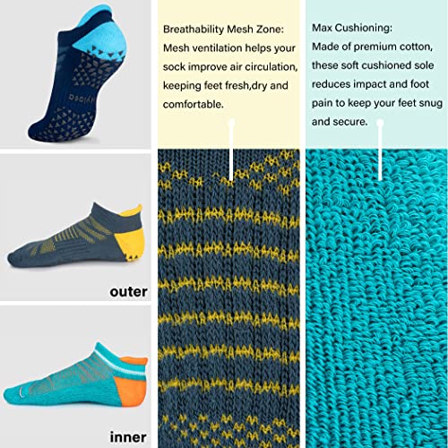 Hylaea Unisex Non Slip Socks with Grip for Yoga, Hospital, Pilates, Barre | Ankle, Cushioned | Breathable Cotton, Thick Cushioned Sole, Anti-Slip, Ankle Protection, Men Women, Ideal for Yoga, Barre, Hospital & Home Use - color: 3 Pairs Dark Blue Green, si