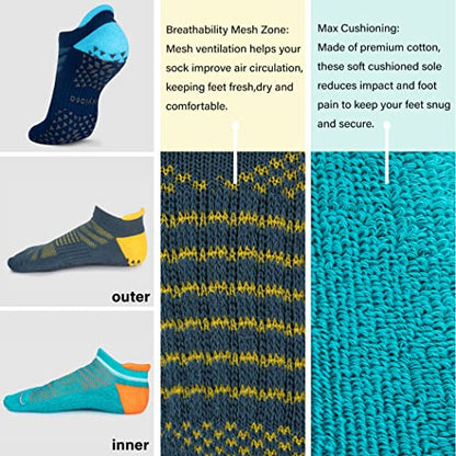 Hylaea Unisex Non Slip Socks with Grip for Yoga, Hospital, Pilates, Barre | Ankle, Cushioned | Breathable Cotton, Thick Cushioned Sole, Anti-Slip, Ankle Protection, Men Women, Ideal for Yoga, Barre, Hospital & Home Use - color: 3 Pairs Dark Blue Green, si