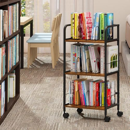 Feyejade Rolling Book Cart with Removable Dividers, 3-Tier File Cart with Wheels, Utility Storage Rack for Office, Home, Classroom, Art Supply Organizer, Binder and Laptop Shelf Rack