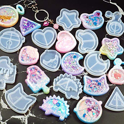 9Pcs Resin Shaker Molds,Kawaii Quicksand Epoxy Casting Mold,Cat Animal Silicone Mold with 3 Sheets Film DIY Pendant Jewelry Decoration Craft