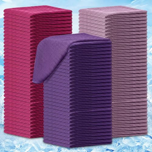 BBTO 100 Pack Cooling Towel Bulk | Ice Cold Sweat Rags, Breathable Microfiber Chilly Towel, Neck & Face, Sport Accessories, for Gym Yoga Golf Workout Beach - color: Purple Pink Rose, size: 40 x 12 Inch