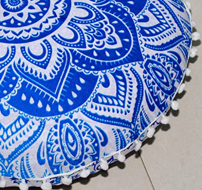 ICC Floor Pillows & Cushion Covers, Decorative Hippie Mandala Pouf Pillow Cover Bohemian Seating Meditation Cushion Cover, Large Boho Ottoman Case Pillowcase for Couch 32" Round Blue Flower - size: 32" x 32" (Pack of 1), style: Blue Flower