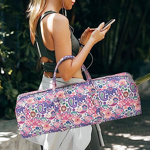 Boulder Bee | Yoga Mat Bag | Large Yoga Mat Carrier with Wet Pocket | Yoga Gifts | Gym Tote Bag for Women - color: Pink