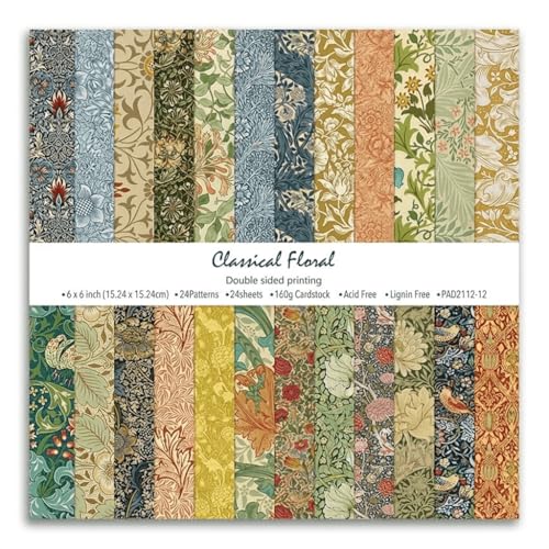 Vintage Scrapbook Paper 6x6 - Double-Sided Floral Decorative Paper, 24 Sheets William Morris Style Aesthetic Patterned Paper for Scrapbooking Card Making, DIY Photo Album Decor (Morris) - color: Vintage
