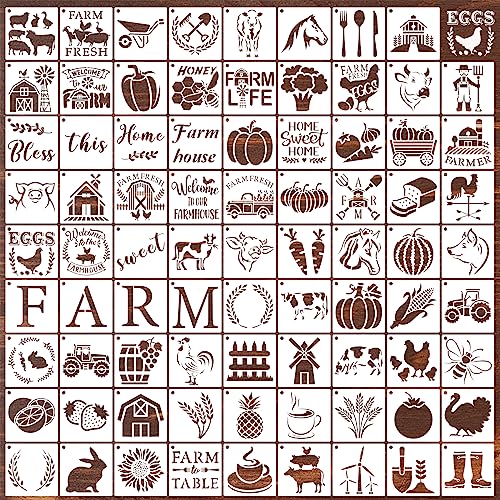 80 Pcs 3 x 3 Inch Stencils for Painting on Wood, Reusable Farm Animal Plastic Stencils DIY Craft Paint Template Set for Wall Rock Home Decor - style: Farm