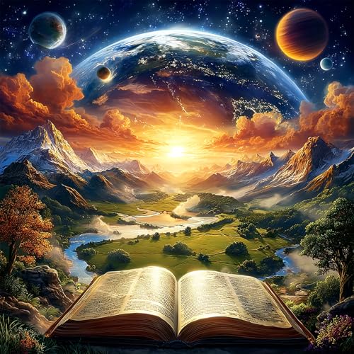 MXJSUA Earth Landscapes Bible Diamond Art Painting Kits for Adults, Full Drill 5D Round Dots Diamonds Paint Picture for Beginners, Gem Art Painting Craft Kits for Home Decor Gift 12x12 inch - color: Earth Landscapes Bible
