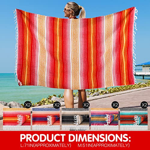 Haull 10 Pcs Large Mexican Blankets Bulk 51" x 71" Mexican Serape Blankets Yoga Authentic Throw Colorful Striped Falsa with Fringed for Outdoor Car Travel Camping Beach Picnic Patio Mat Towel