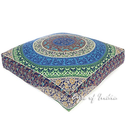 Mandala Floor Pillow Cover Meditation Cushion Seating Throw Hippie Round Colorful Decorative Bohemian Indian Pouf Ottoman Handmade Cover ONLY (K1 Dark Blue 3, 35" x 35") - color: K1 Dark Blue 3, size: 35" x 35" (Pack of 1)