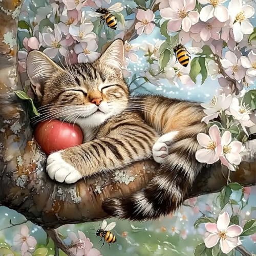 Reluohuo Cat Diamond Art Kit for Adult Full Drill Diamond Painting Kit | Flower Diamond Art Kit for Beginner Round Full Drill Acrylic, DIY Art Craft for Wall Decor Holiday Gifts 12x12 Inch - color: Cat