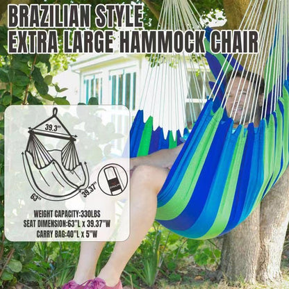 Chulim Hammock Chair Hanging Swing - Cotton Weave Canvas with Hardware Kits, Max 330Lbs, XL Hanging Chair for Indoor Outdoor Patio Yard - Red Stripe - color: Red Stripe