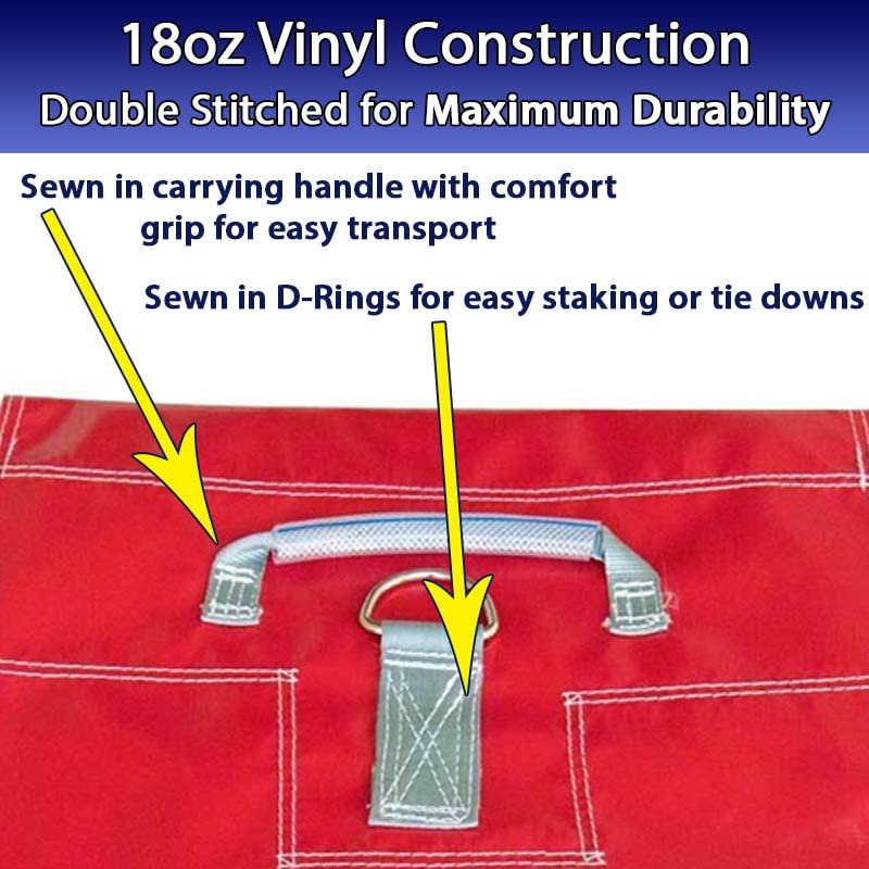 Extra Durable Strong Vinyl Sand Bag | Red PVC | 21" x 21" | Used to Support and Anchor Inflatables, Bounce Houses, Water Slides, Tents, and More | Holds Up to 50 Pounds | 4 Pack