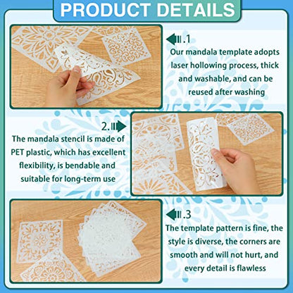 SUNFEEL Mandala Painting Craft Stencils Reusable Templates 6 x 6 in and 3.5 x 3.5 in, For Wood and Canvas, DIY Crafts and Furniture - style: B-Mandala