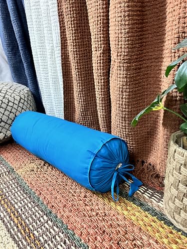 Saffron HANDICRAFTS Cotton 240TC - Bolster Cover Full Round Removable Cover for Neck Roll, Leg Rest,Yoga Practice, Meditation, Bed Sofa Couch (Turquoise Blue, 8"x24"(20 cm x 60 cm)) - color: Turquoise Blue, size: 8" x 24"