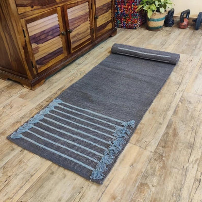 Jaipur art & Rugs Organic Cotton Yoga Mat - Eco-Friendly Hand-Woven Rug - Non Slip & Thick (24”x72”x5mm) for Everyday Fitness at Home - Comfortable Extra-Long - color: Grey