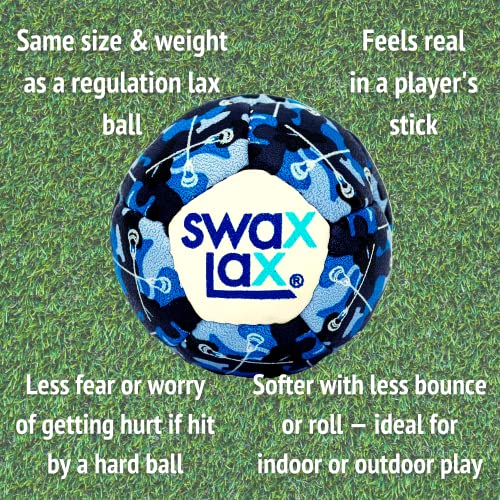 SWAX LAX Lacrosse Training Ball - Indoor Outdoor Practice Less Bounce & Rebounds - color: Blue Camo Sticks