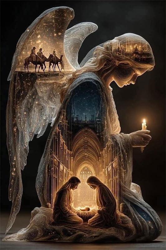 Morudeor Religious Angel Diamond Painting Kits for Adults, Christian Jesus Nativity 5D Full Drill Diamond Art, DIY Round Diamond Dot Gem Art Kits for Home Decor 12 X 16 Inch - color: WCM060