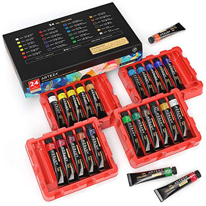ARTEZA Oil Paint Set – 24 Multicolor Tubes (0.4 Fluid Ounces Each), Vibrant Oil-Based Paints for Canvas & Art Projects