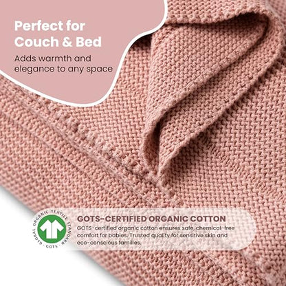 Dalisa Alina GOTS Organic Cotton Throw Blanket, Pink, 80x90 in - color: Pink, size: 80x90