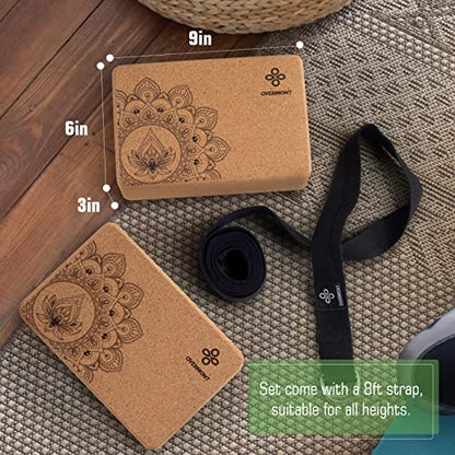 Overmont Yoga block set + cork Yoga block with strap combo