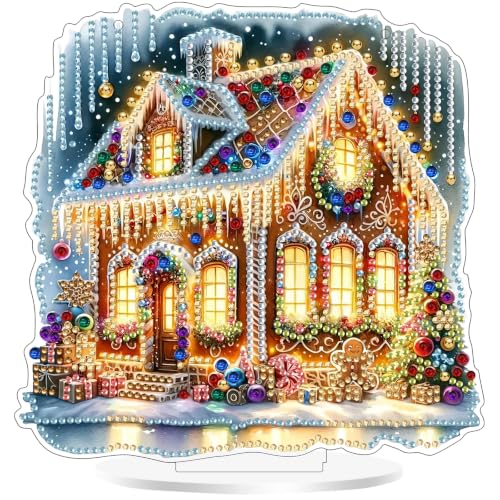 Christmas Diamond Art Kits for Adults,Gingerbread House Diamond Painting | Double Sided Christmas Pearl Art Kits for Adults,DIY Special Shaped Crystal Winter Desktop Decoration (7.8×7.8 In) - color: DP04710