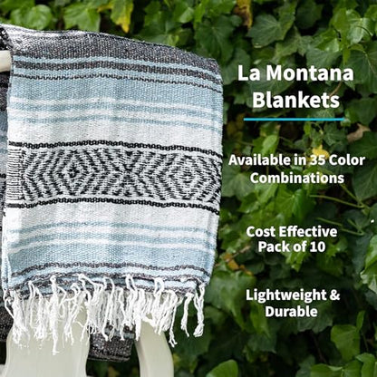 La Montana Bulk Falsa Mexican Blanket, 4 Pack, Light Blue/Charcoal/White - color: Light Blue/Charcoal/White
