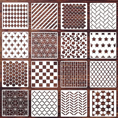 Geometric Stencils for Painting 6" Checkered Honeycomb Stencil | Texture Stencils for Crafts Reusable Background Stencil for Painting on Wood Wall Scrapbooking Furniture Fabrics - style: Geometric