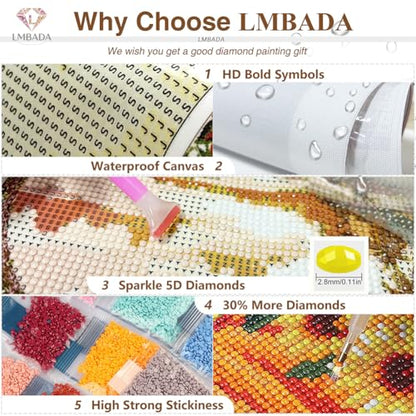 LMBADA Floral Cross Diamond Art Kit for Adults, Diamond Painting 12x12 Inch | 5D Church Diamond Painting Kit, DIY Crystal Gem Art, Round Full Drill, Relaxing Craft Home Wall Decor Gift, Beginner